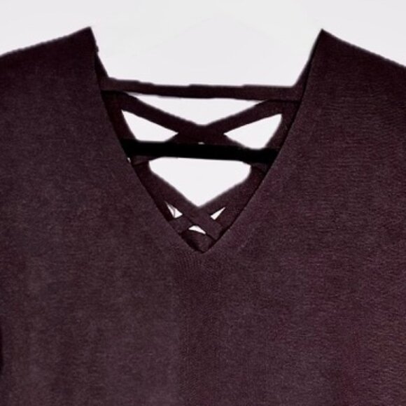 😊Lilla P Criss-Cross Sweater Cabernet V-neck/back Lightweight Long Sleeve iz M - Picture 4 of 11